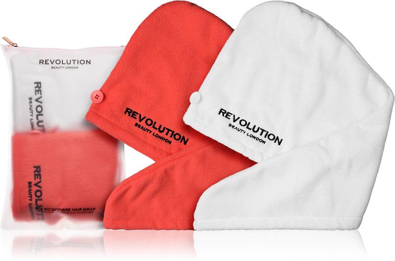 Revolution Hair 2pk Microfibre Hair Towel Wrap White/Coral